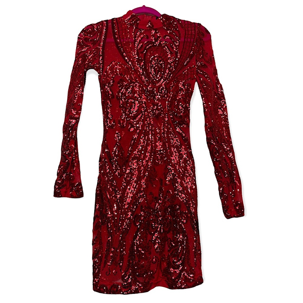NWT Sheer Sequin Bodycon Dress with attached briefs